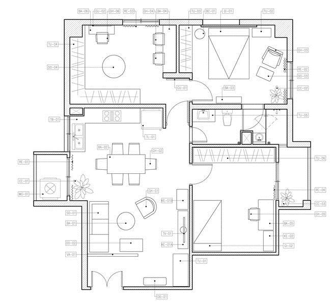 Mặt bằng của căn hộ 90m2 sau khi cải tạo