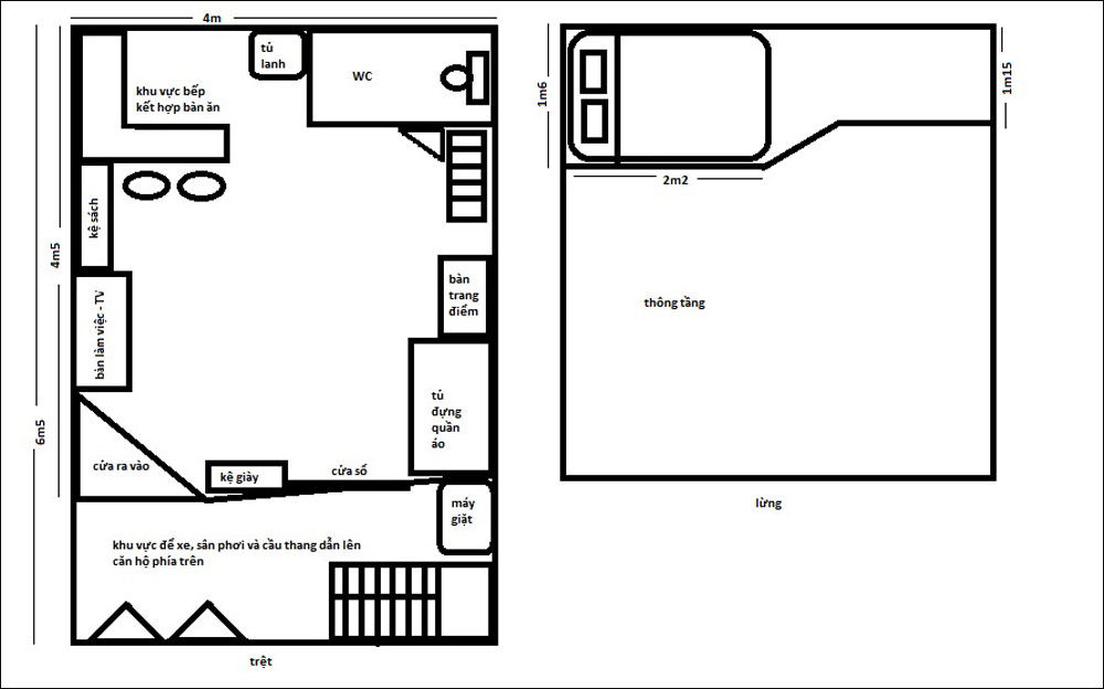 Căn hộ rộng 18m2 có gác lửng với cách tư vấn  cải tạo và bố trí nội thất mới