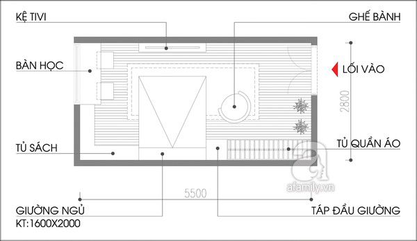 Tư vấn thiết kế nhà đẹp với phòng ngủ rộng 15,4m² cho 3 người