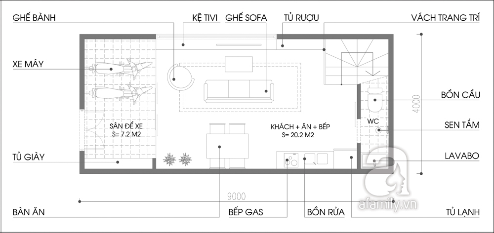 Tư vấn thiết kế cho nhà 3 tầng rộng 36m² có 2 mặt thoáng