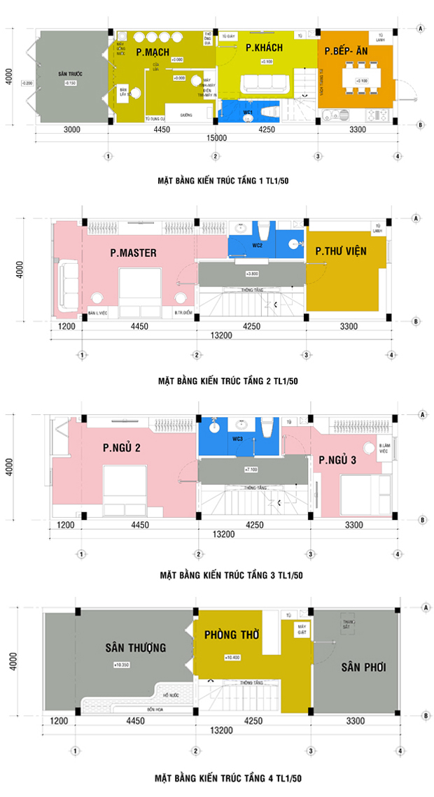 thiết kế nhà ống 4 tầng