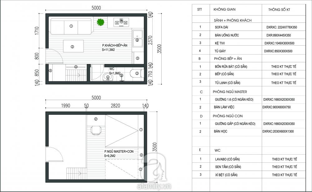 bố trí nội thất cho ngôi nhà 17,5m2