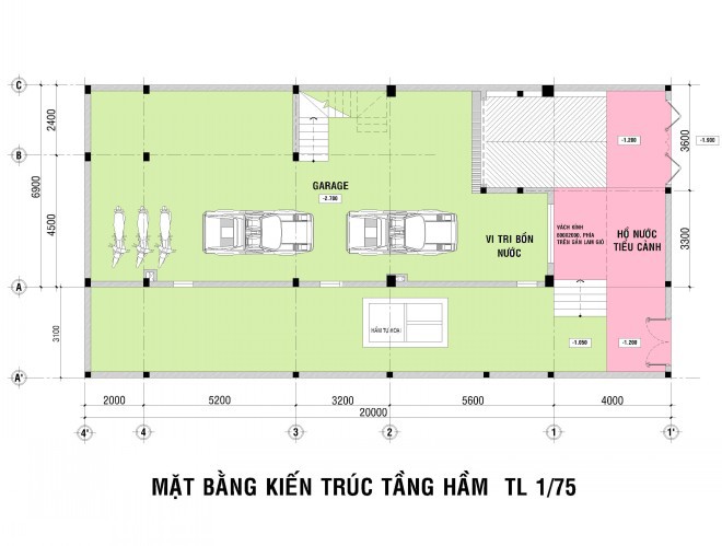 Bản vẽ mặt bằng kiến trúc tầng hầm 