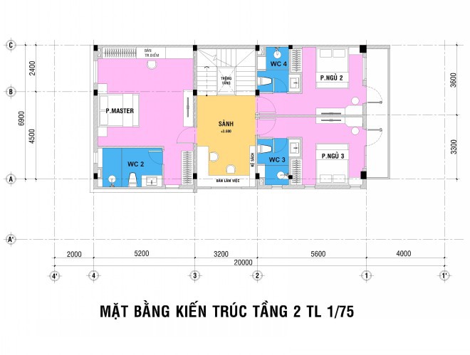 Bản vẽ mặt bằng kiến trúc tầng 2