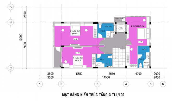 Mặt bằng thiết kế tầng 3.