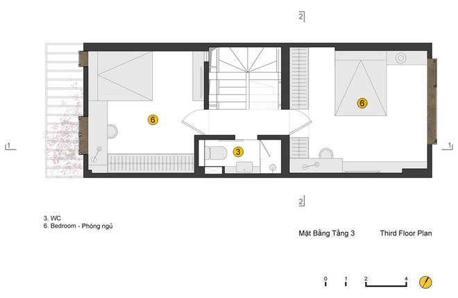 Mặt bằng tầng 3 nhà ống.