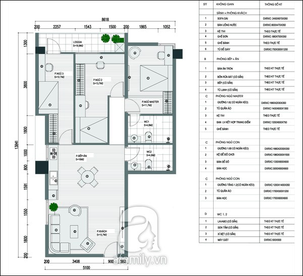 mặt bằng bố trí nội thất chung cư