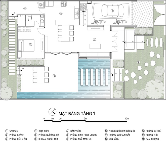 Mặt bằng tầng 1 biệt thự.