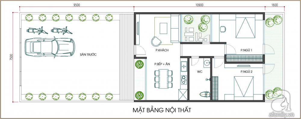 mặt bằng nội thất nhà cấp 4