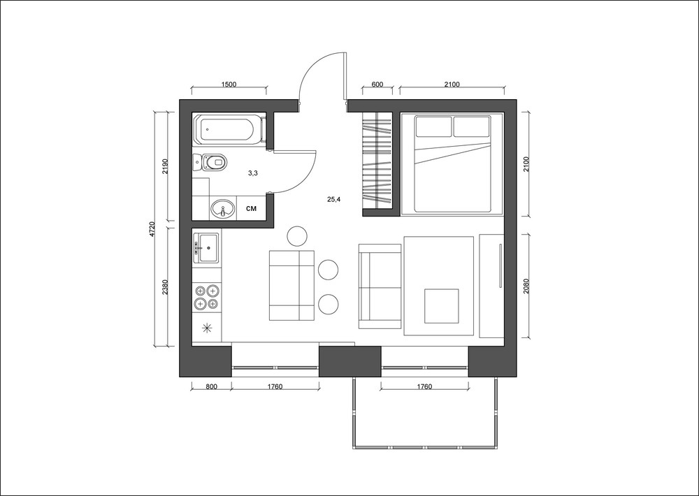 Sơ đồ thiết kế căn hộ nhỏ đẹp.