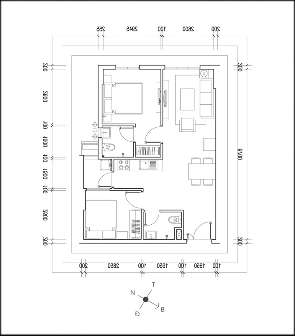 Mặt bằng căn hộ hiện trạng.