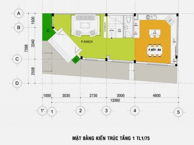 Bản vẽ mặt bằng tầng 1.