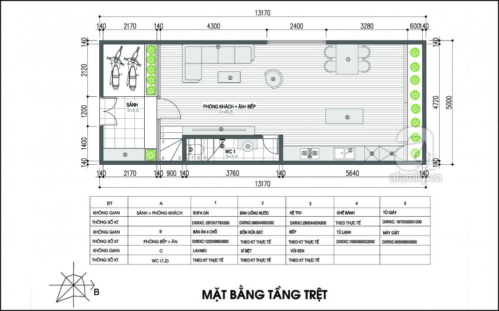 Mặt bằng tầng trệt.