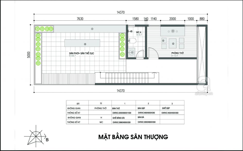 ​Mặt bằng tầng thượng.