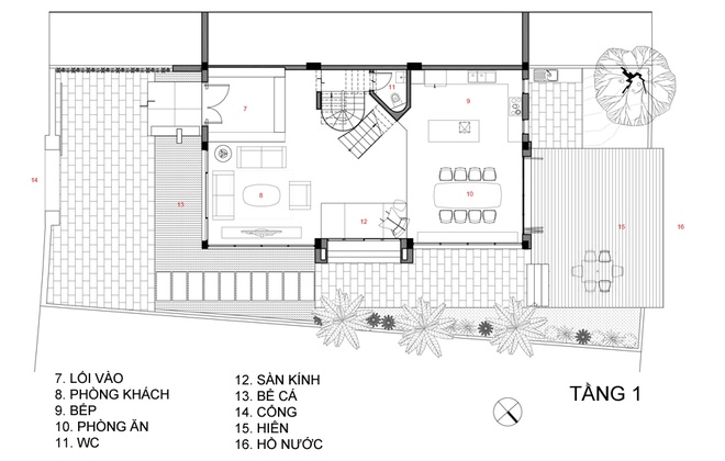 Sơ đồ mặt bằng tầng 1.