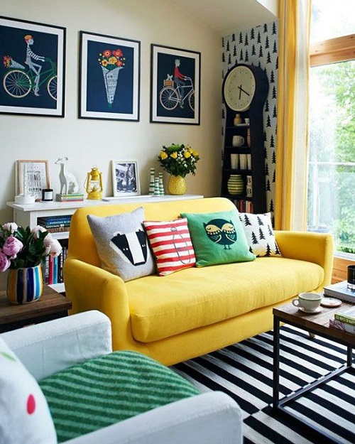 Tạo điểm nhấn cho căn phòng với sofa vàng trẻ trung