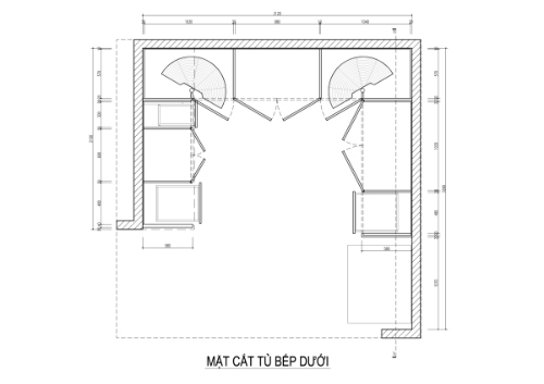 mặt cắt tủ bếp dưới