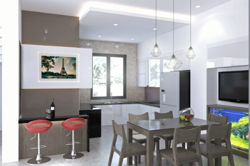 Khu bếp ăn hiện đại trong nhà liên kế