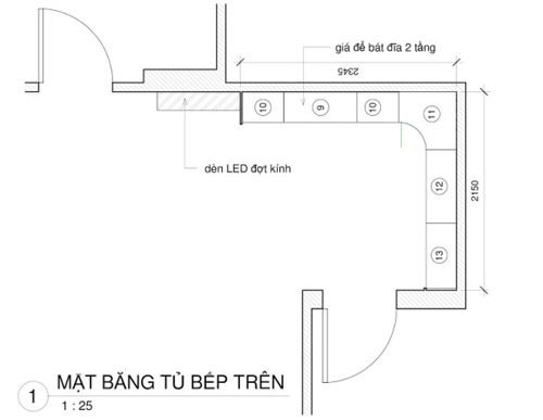 Mặt bằng tủ bếp trên