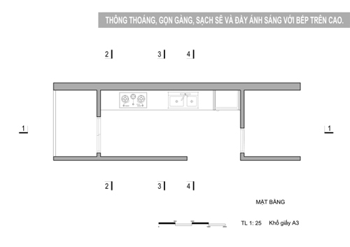 Mặt bằng tủ bếp chữ I