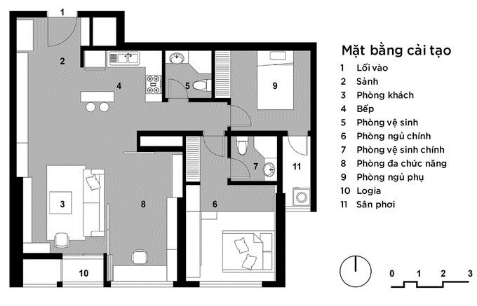 Mặt bằng căn hộ sau cải tạo.