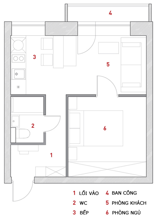 bố trí nội thất căn hộ 30m2