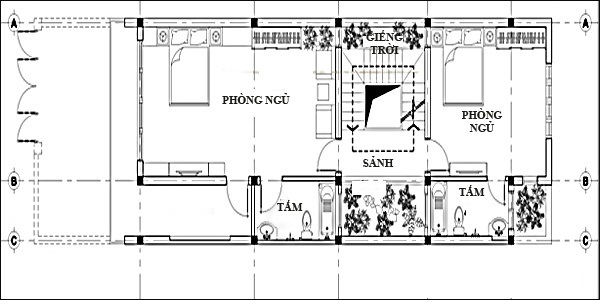 thiết kế tầng 2 của ngôi nhà 4 tầng