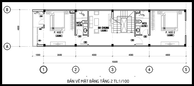 Tầng 2 ngôi nhà 3 tầng, 1 tum