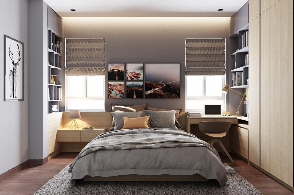 Dù diện tích căn phòng khá khiêm tốn nhưng cách lựa chọn màu sắc, bố trí nội thất đã giúp không gian  ​trở nên thoáng đãng, rộng rãi hơn