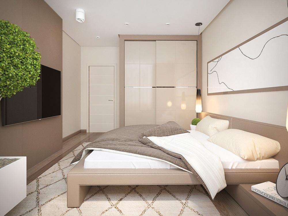 Phòng ngủ có gam màu hài hòa với phong cách của cả căn hộ