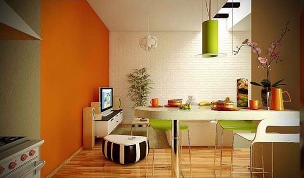 Gam màu cam khiến cho phòng ăn trở nên sống đống, tràn đầy năng lượng