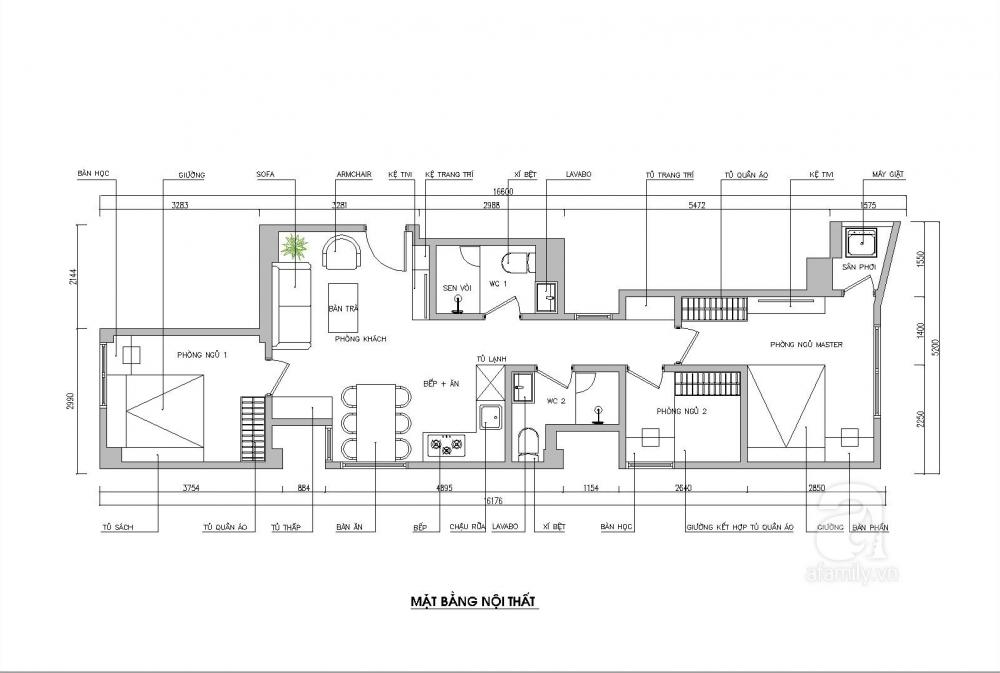 Tư vấn thiết kế căn hộ chung cư rộng 67,5m2 gồm 3 phòng ngủ