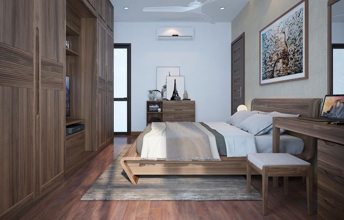 phòng ngủ vợ chồng sử dụng nội thất gỗ 