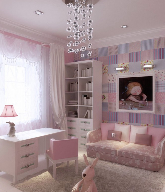  căn phòng màu hồng và trắng