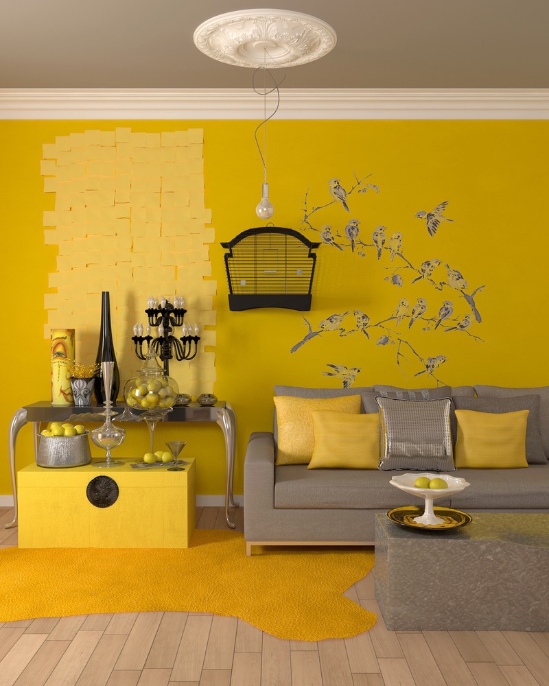 phòng khách sử dụng màu vàng