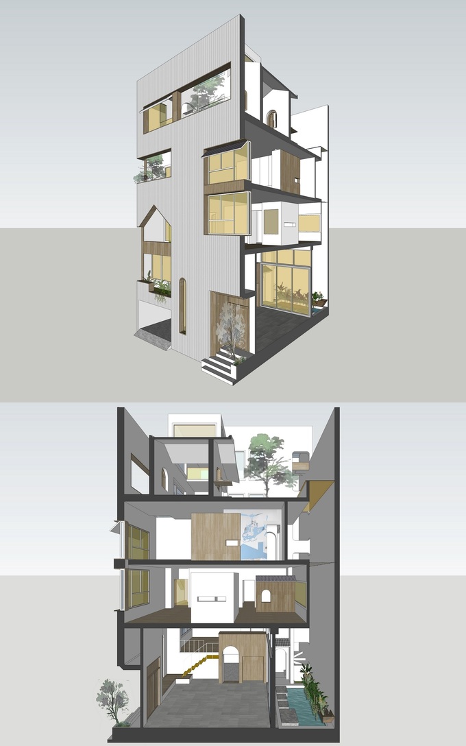 Bản phối cảnh 3D tổng thể ngôi nhà hiện đại 