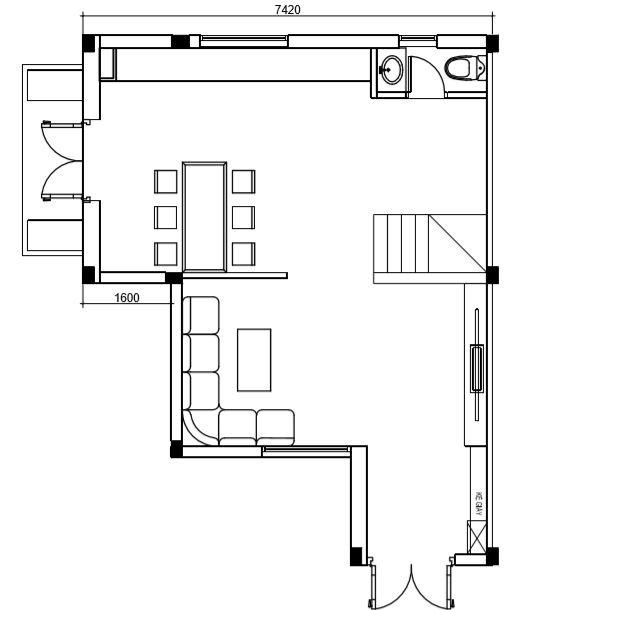 Tầng 1 của ngôi nhà sẽ được bố trí các khu chức năng gồm phòng khách, bếp, bàn ăn và nhà vệ sinh