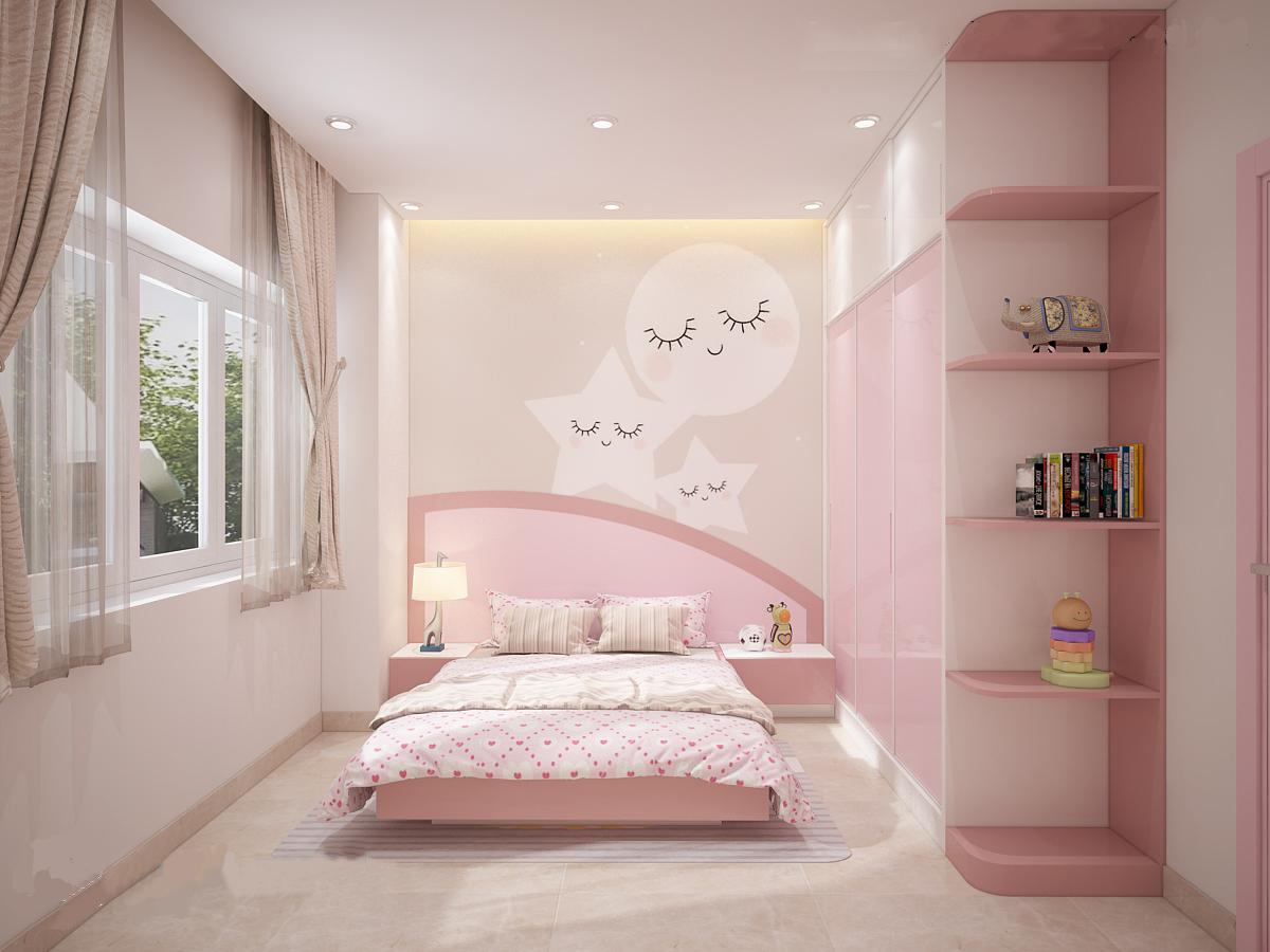 Màu hồng phấn giúp phòng ngủ của bé gái trở nên tươi sáng, ngọt ngào khi được sử dụng đúng cách với nhiều sắc thái khác nhau từ đậm đến nhạt 