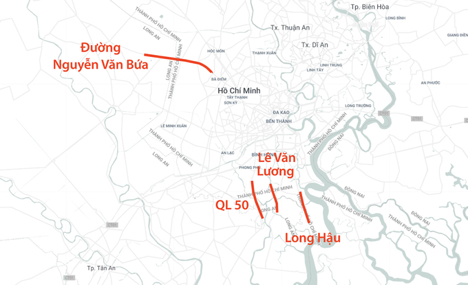 Một số tuyến đường nối giữa TP.HCM với Long An sẽ được mở rộng