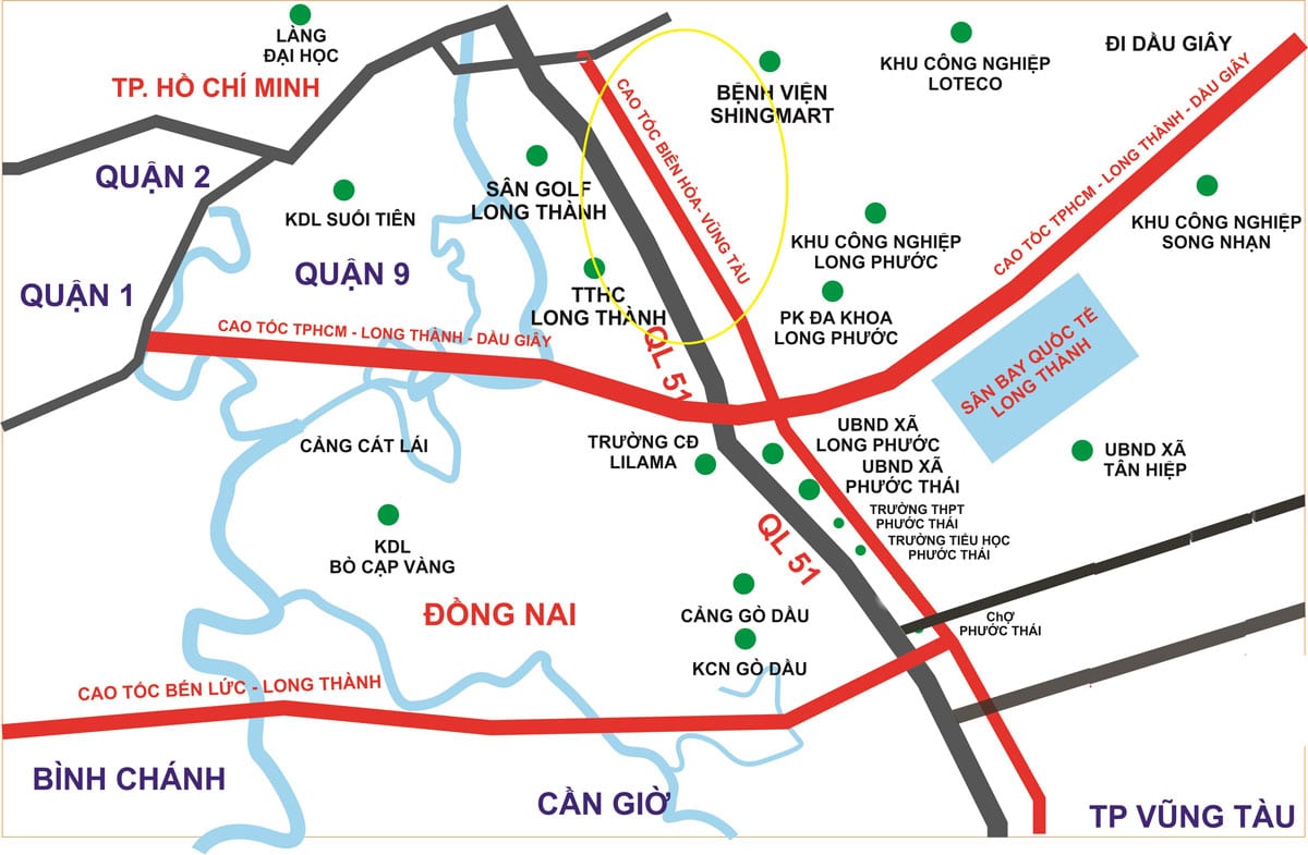 Sơ đồ hướng tuyến cao tốc Biên Hòa - Vũng Tàu