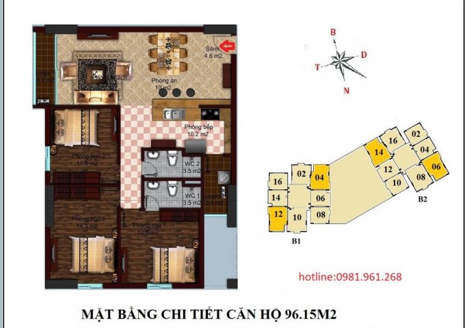 Bán căn góc 96m2 chung cư B1-B2 Tây Nam Linh Đàm giá rẻ nhất