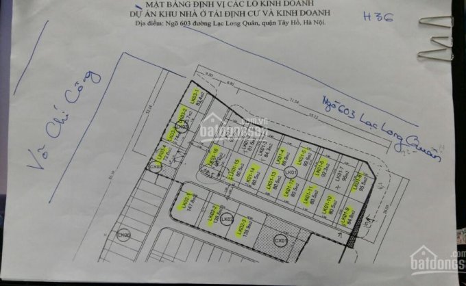 Bán đất liền kề phân lô dự án H36, mặt phố Lạc Long Quân, ký trực tiếp, LH quản lý BH CĐT