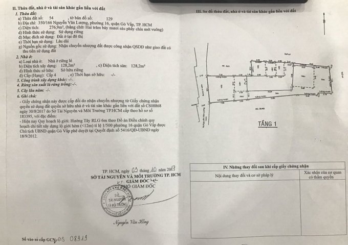 Bán nhà hẻm 350, Nguyễn Văn Lượng, Phường 16, Quận Gò Vấp, 7,5 x 33m, cấp 4, giá 8,5 tỷ
