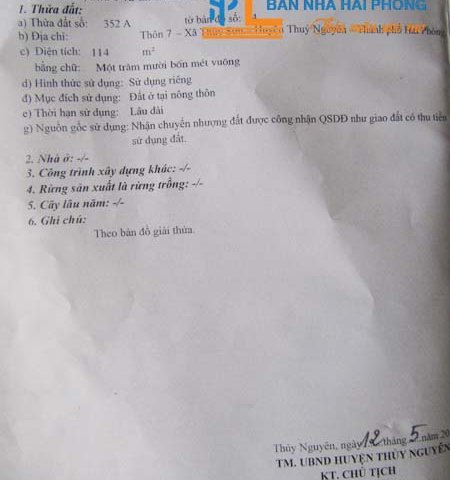 Bán đất thôn 7, xã Thủy Sơn, huyện Thủy Nguyên, Hải Phòng - 0905128856