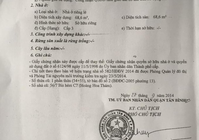 Bán nhà 56/9 Văn Chung, phường 13, Tân Bình