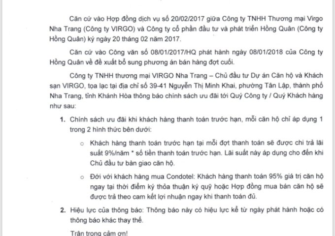 Mở bán đợt cuối căn hộ Virgo Nha Trang, LH 0973031157