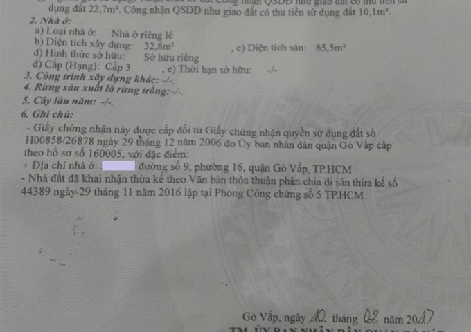 Bán nhà hẻm 15, đường Số 9, Phường 16, Quận Gò Vấp, 4 x 10m, 1 trệt 1 lầu, giá 2,45 tỷ