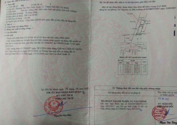 Cần bán lô đất mặt tiền đường TTH 07, phường Tân Thới Hiệp, quận 12