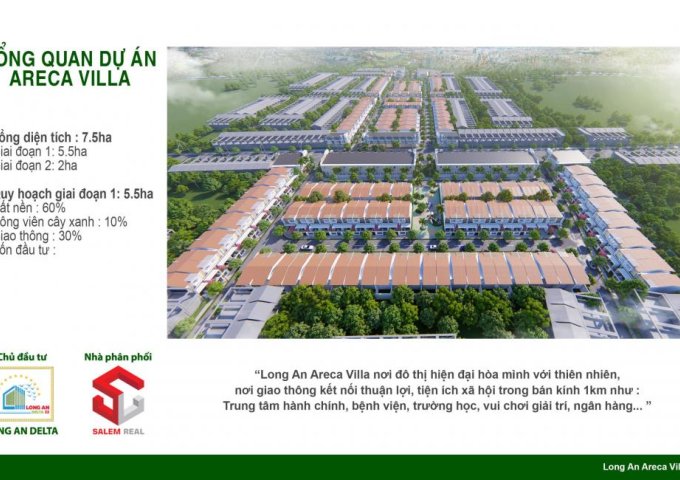 Bán đất nền dự án tại Dự án Long An Areca Villa, Đức Hòa, Long An diện tích 100m2 giá 350 Triệu