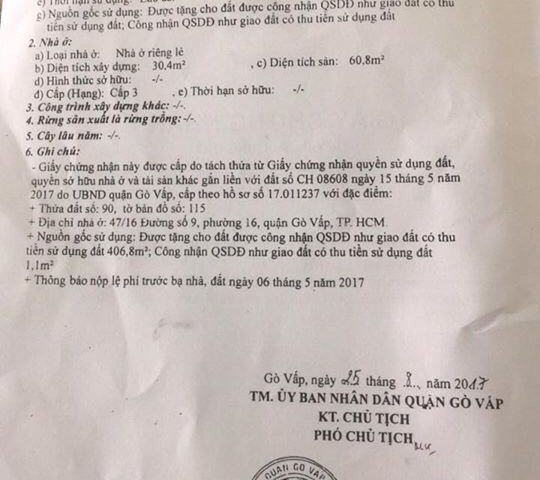Bán nhà hẻm 27/70/88 đường Số 9, Phường 16, Quận Gò Vấp, 4,4 x 10m, 1 trệt 1 lầu, giá 2,45 tỷ